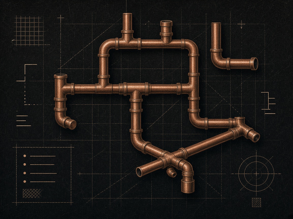 Copper joint routing diagram on a dark field