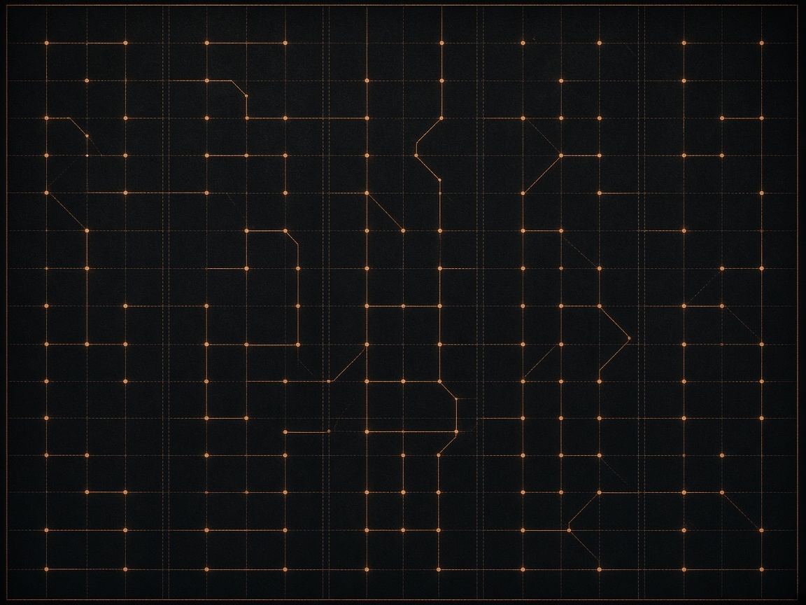 Drain pathway grid map in copper on charcoal